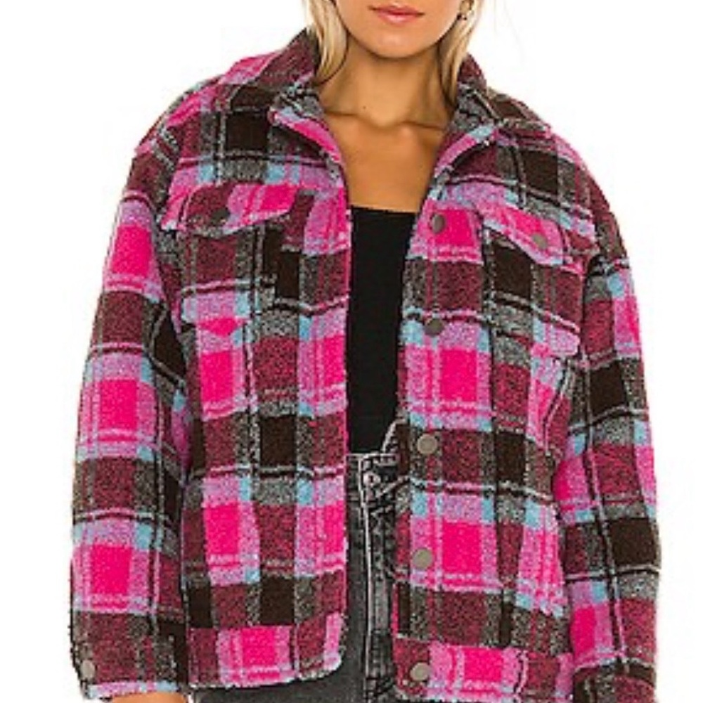 Apparis x Revolve Pink Plaid Teddy Jacket